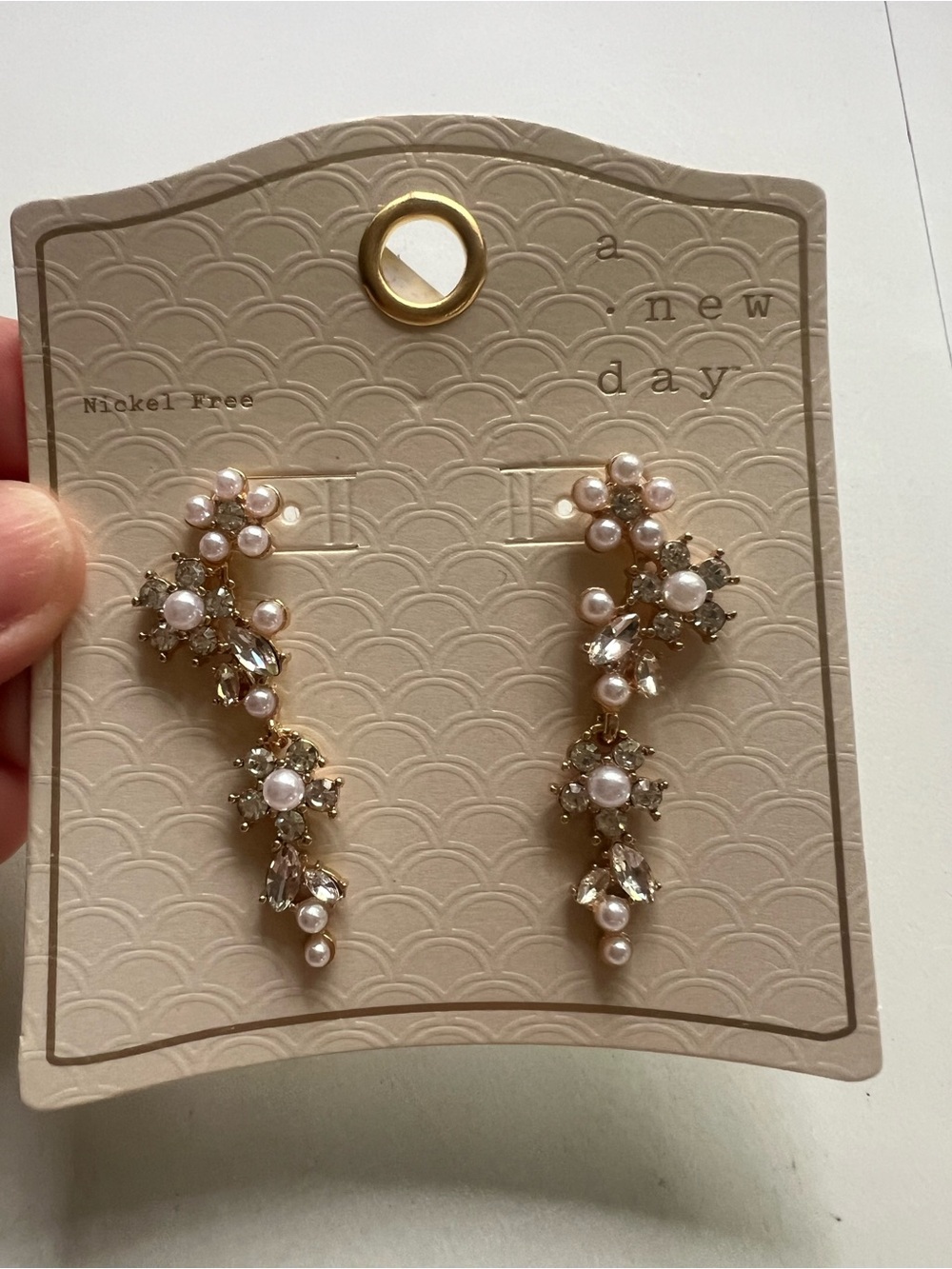 a new day Gold-Tone Pearl & Crystal Drop Earrings in Cream and Gold
